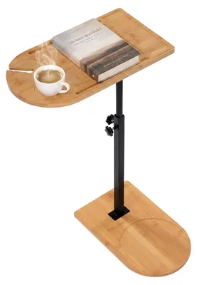 Image de Table d'appoint en forme de C - Hauteur réglable (42-82 cm) - Table pour ordinateur portable - Table basse pivotante - Table d'appoint - Conception durable