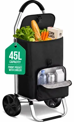 Image de Chariot de courses pliable avec compartiment isotherme - Sac de courses amovible - Chariot de courses Avalo