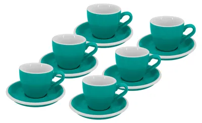 Immagine prodotto di Set di 6 pezzi - Tazza da caffè con piattino Roma, 75 ml, turchese