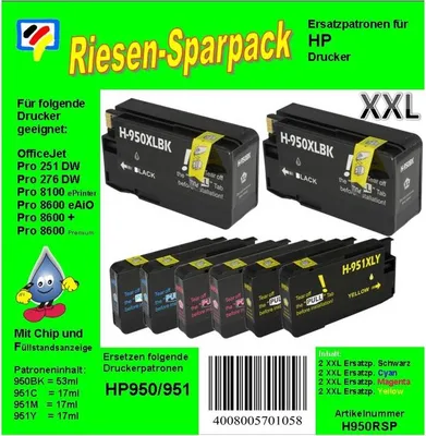 Produktbild von HP950RSP - TiDis Riesensparpack mit 8 Ersatzpatronen für HP950 | HP951XL Patronen