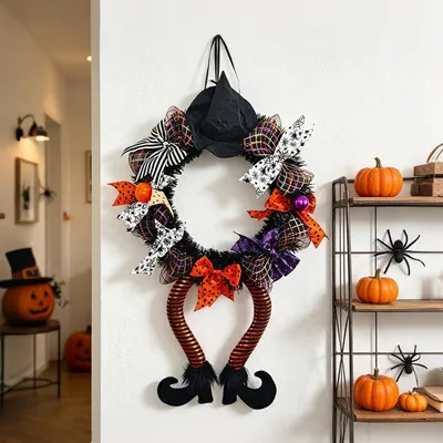 Productafbeelding van 18-inch Halloween-krans voor de deur, decoratie voor binnen en feestjes, oranje