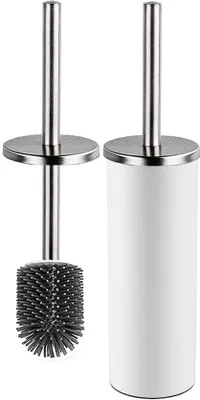 Produktbild von Silikon-Toiletborstel mit Halter, schnell trocknende Halterset, Badkammer-Toiletborstel mit Edelstahl-Griff