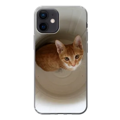 Produktbild von MuchoWow® Handyhülle Schutzhülle Hülle für iPhone 12 Katze - Mülleimer - Weiß Silikon Softcase Handy Hülle - Schutzhülle