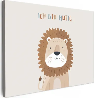 Produktbild von MuchoWow® - Leinwandbilder - Löwe - Beige - Tier - Mutig - Zitat, Wandbild, Wanddeko Bilder Wohnzimmer, 80x60 cm