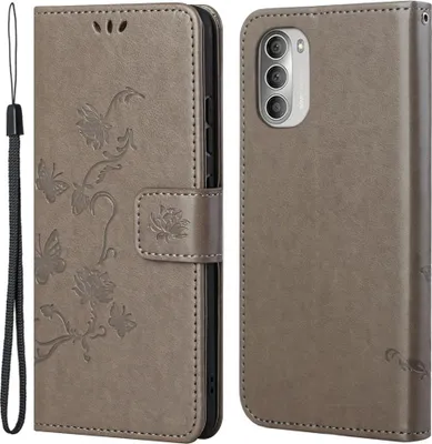 Produktbild von Motorola Moto G51 Hülle - Coverup Blumen & Schmetterlinge Klapphülle - Taupe Grau