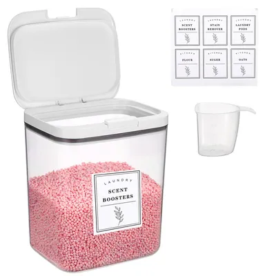 Image de Boîte de rangement en plastique PET avec compartiment pour messages, organisateur pour lessive, perles de lavage, perles parfumées, fleurs, nourriture pour chiens et nourriture pour chats, 5,5 litres