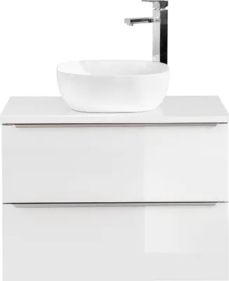 Produktbild von Waschtisch-Unterschrank 80cm mit 42cm Keramikbecken TOSKANA-56  in Wotaneiche mit Weiß Hochglanz, B/H/T ca. 81/74,5/46 cm