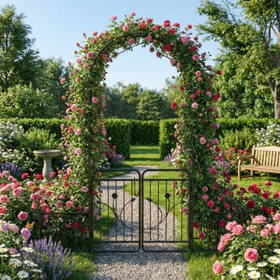 Immagine prodotto di QEENTOE Arco per rose, arco da giardino, arco in metallo, arco per il giardino, struttura per rose, griglia per piante rampicanti, supporto per rose e piante rampicanti, colore nero (con struttura laterale), productTiles.product.images.aiGenerated