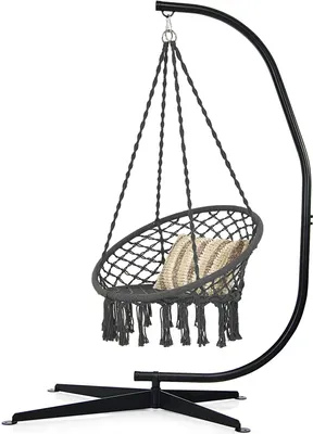 Zdjęcie produktu dla Wspornik do wiszącego krzesła wykonany ze stali, wspornik do użytku wewnątrz i na zewnątrz, maks. 150 kg, wysokość 207 cm, czarny