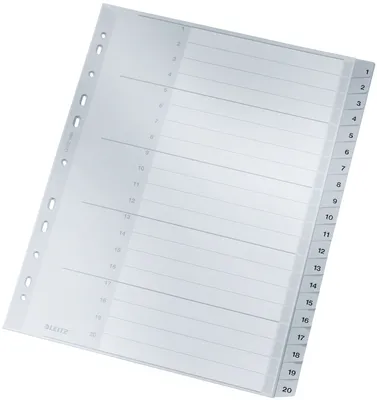 Produktbild von Leitz Register 12840000 1-20 DIN A4 volle Höhe 20teilig PP grau