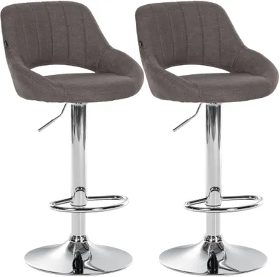 Produktbild von CLP 2er Set Barhocker Milet Stoffbezüge höhenverstellbar drehbar mit Rückenlehnen dunkelgrau Material Gestell Metall in Chromoptik