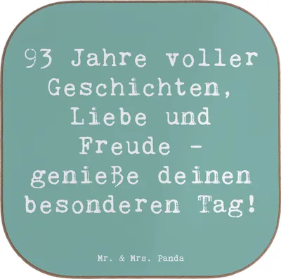 Produktbild von Mr. & Mrs. Panda Getränkeuntersetzer Spruch 93. Geburtstag Freude - Meeresbrise - Geschenk, Liebe, Feier, Tassenuntersetzer, Untersetzer für Gläser, gläseruntersetzer