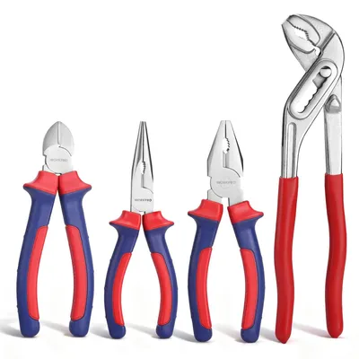 Immagine prodotto di Set di pinze - 4 pezzi - Pinza combinata - Pinza a punta - Pinza tagliente laterale - Pinza per pompa d'acqua - Uso domestico