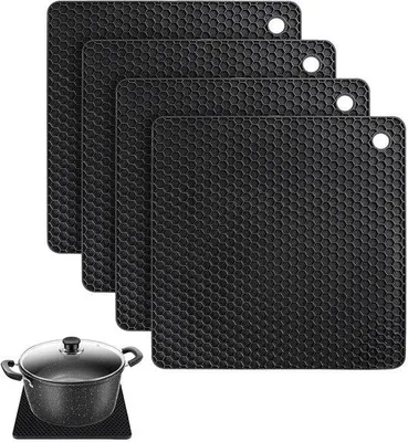Immagine prodotto di Set di sottopentola in silicone (set da 4) - Versatili - Resistenti al calore fino a 240 °C - Set di sottopentola in silicone di alta qualità per padelle e pentole