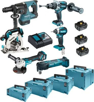 Immagine prodotto di Kit combinato a batteria Makita smerigliatrice angolare avvitatore a impulsi sega a percussione combinata DLX6085TJ