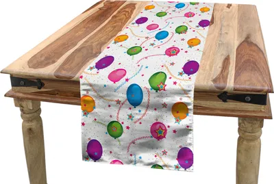 Produktbild von ABAKUHAUS Geburtstag Tischläufer, Ballon-Stern, Esszimmer Küche Rechteckiger Dekorativer Tischläufer, 40 x 300 cm, Mehrfarbig