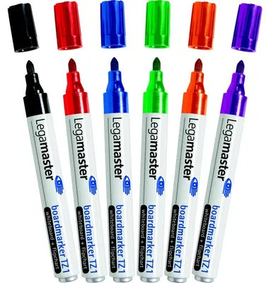 Produktbild von Legamaster TZ 1 Boardmarker sortiert 6St, 6 Stück(e), Schwarz, Blau, Grün, Orange, Rot, Violett, Weiß, 1,5 mm, 3 mm, 90 g