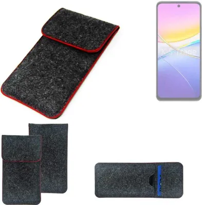 Produktbild von K-S-Trade Handy Schutz Hülle kompatibel mit Vivo Y37 Pro 5G Schutzhülle Handyhülle Filztasche Pouch Tasche Case Sleeve Filzhülle dunkelgrau roter