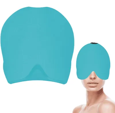 Produktbild von Migränemütze, Migränemaske, Kühlmaske gegen Migräne, Gel-Kühlmütze, Mütze zur Linderung von Kopfschmerzen, dehnbare Schlafmaske mit Kältetherapie, Maske/Mütze/Linderungsmütze gegen Kopfschmerzen, geschwollene Augen und Stress, blau