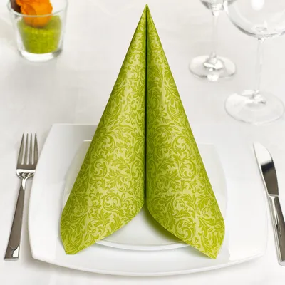 Produktbild von GRUBLy Serviette Ornaments in Grün aus Tissue 3-lagig, 40 x 40 cm, 1/8 Falz, 50 Stück