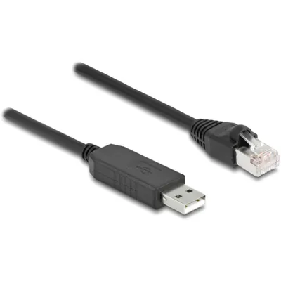 Produktbild von DeLOCK Serielles Anschlusskabel mit FTDI Chipsatz, USB 2.0 Typ-A Stecker zu RS-232 RJ45 Stecker 2 m schwarz, RJ-45, USB 2.0 Type-A, 2 m, Schwarz