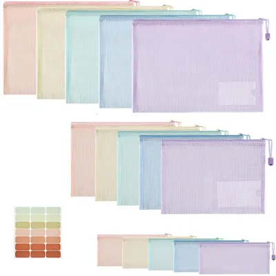 Image de Pochettes de documents avec fermeture éclair, formats A4/A5/A6, lot de 15, 5 couleurs, étanches