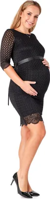 Image de Robe de grossesse Be Mammy pour femme, élégante, en dentelle, manches courtes, en viscose BE20-205 (noir, XL)