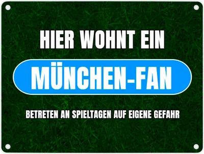 Produktbild von Hier wohnt ein München-Fan Metallschild in 15x20 cm mit Rasenmotiv