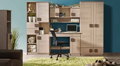 Zdjęcie produktu dla Büro Set Wandregal Schreibtisch Regal Schrank Jugendzimmer Büro Zimmer 5tlg