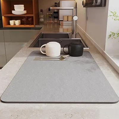Produktbild von Abtropfmatte für Kaffeemaschinen, schnelltrocknende Geschirrtrockenmatte, rutschfeste Spülbeckenabtropfmatte, waschbar, superabsorbierend, für Küche/Café (40x50cm, grau)
