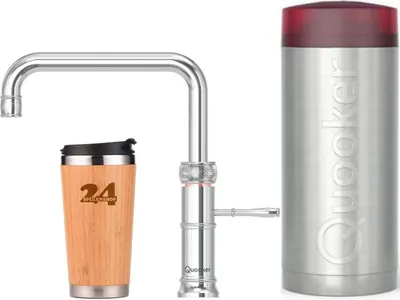 Produktbild von »QUOOKER CLASSIC FUSION Square COMBI B Chrom & 100°C Armatur (22CFSCHR)« Spültischmischer mit 100°C Kochendwasserfunktion *Inklusive Thermobecher