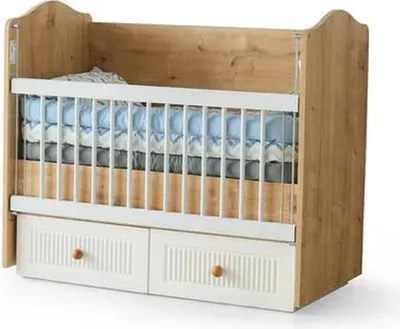 Produktbild von Babybett Holz Weiße Gitterstäbe Stilvolle Schubladen Stauraum Modernes Design