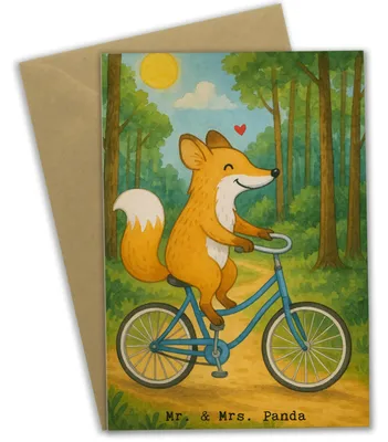 Produktbild von Mr. & Mrs. Panda Grußkarte Fuchs Fahrrad fahren Design - Weiß - Geschenk, Trekking, weihnachtskarten, Mountainbiking, vatertagskarte, hochzeitskarten, Radeln, Radsport