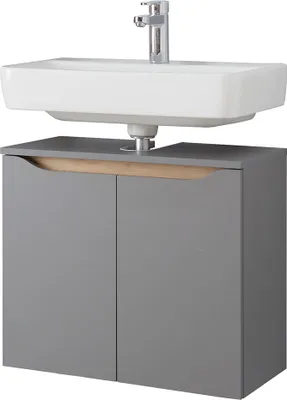 Produktbild von Bad Waschbeckenunterschrank QENA-66 in Quarzgrau Matt Touch mit Riviera Eiche quer Nb., B/H/T ca. 60/53/33 cm