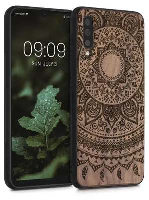 Produktbild von kwmobile Handyhülle für Samsung Galaxy A50 Hülle Holz - Case mit TPU Bumper - Stoßfestes Hardcase - Schutzhülle Cover in Dunkelbraun