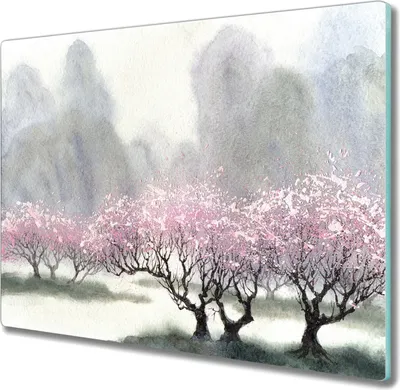 Produktbild von Coloray Kochplattenabdeckung Herdabdeckplatte 60x52 cm Hackbrett Schneidebrett Küchenbrett - Winter Schnee Blumenbaum