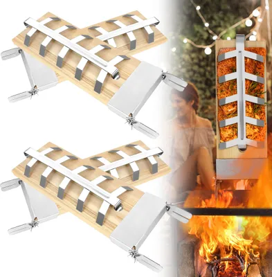 A collage showing grilling accessories and a person grilling.