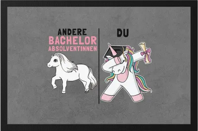Produktbild von Andere Bachelorabsolventinnen Du Fußmatte  Pferd Einhorn Geschenkidee Lustig Studentin Studium Hochschule Uni