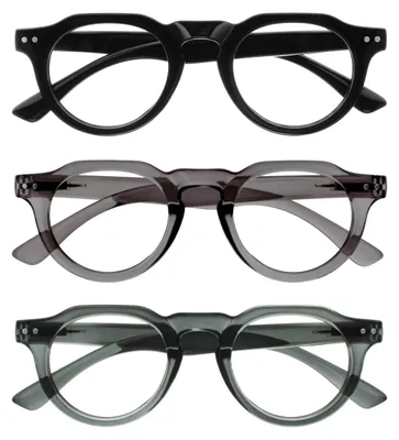 Produktbild von OPULIZE RIO Brille mit Blaulichtfilter - 3er Pack - Oben Abgeflachter Rahmen - Schwarz, Grün, Grau - Damen & Herren - Federscharniere - BBB53-167
