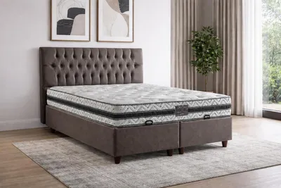 Produktbild von Bett mit Matratze Moderner Stil Braun Bett mit Stauraum Weiches Bett