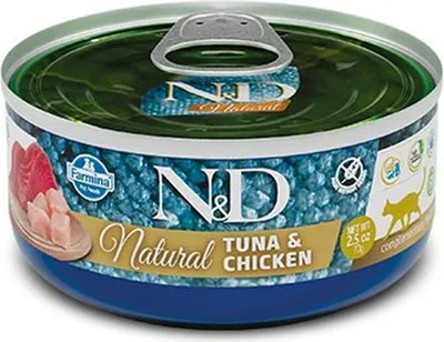 Obrázok produktu pre FARMINA N&D Cat Natural – Kompletná vlhké krmivo pre mačky s tuniakom a kuracím mäsom – 140 g