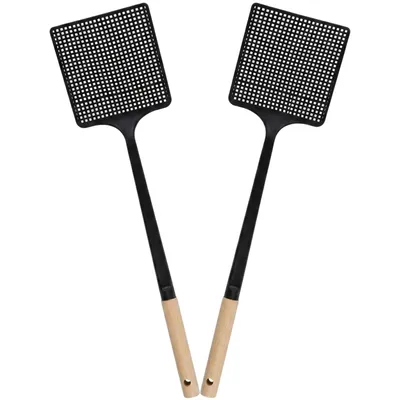 Produktbild von 2x Fliegenklatsche Schwarz 46 cm Mit Bambusgriff Stabile Mückenklatsche Moskitoklatsche