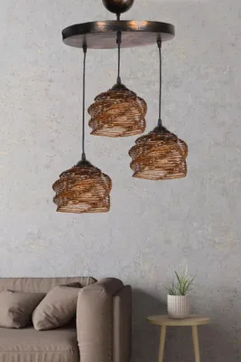 Obrázok produktu pre Opviq, starožitný kovový luster s dreveným vrcholom, Ø 35 cm, výška 85 cm | Pätica E27, max. 40 W | Rustikálny dizajn v hnedej farbe, ideálny do štýlových obývacích priestorov.