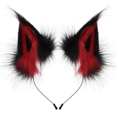 Produktbild von Fuchs Wolf Tier Ohren Stirnband Kunstpelz Haarband Cosplay Kostüm Zubehör Karneval Fasching Halloween - Farbe: Blackred