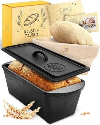 Productafbeelding van Broodbakvorm met deksel - Gietijzeren pan - Brood bakken - Inclusief gaarmand - 28 cm - Rood