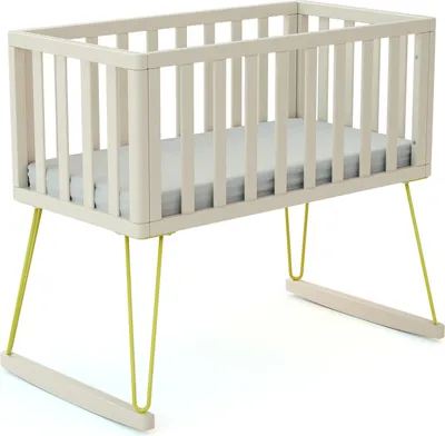 Image de JURABABY - Berceau à bascule en bois ONLY Jaune 40 x 80 cm | 90 x 52 x 75 cm | En bois massif | Matelas inclus 40x80x5 cm | Déhoussable et lavable en machine