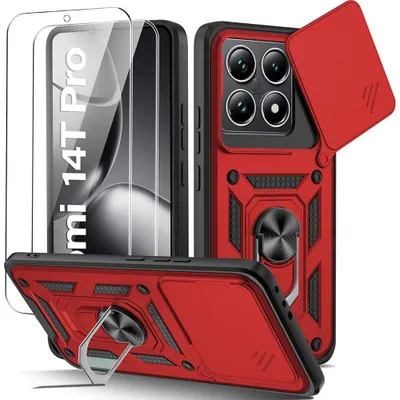Image de Coque + 2 Verres Trempés pour Xiaomi 15, Protection Antichoc Anti-Rayure Rigide Rouge