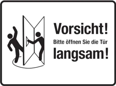 Produktbild von Dreifke® Türschild, Bitte öffnen Sie die Tür langsam!, rechts, weiß, 150 x 20...
