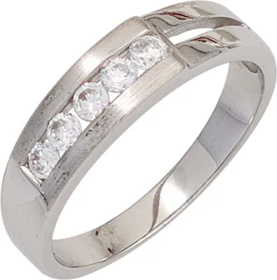 Produktbild von JOBO Damen Ring 925 Sterling Silber rhodiniert teilmattiert 5 Zirkonia Silberring Größe 56