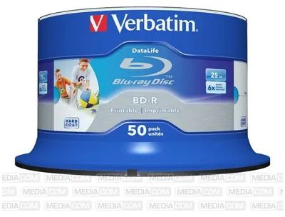 Produktbild von VERBATIM Blu-Ray BD-R SL Datalife HTL 25GB 6x 50er Spindel bedruckbar